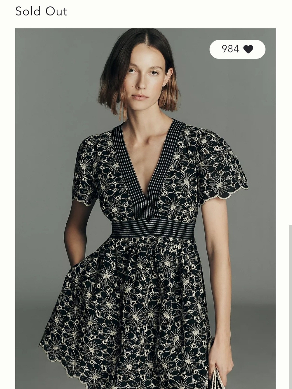 Black Floral Lace V-Neck Mini Dress, Maeve By ANTHROPOLOGIE